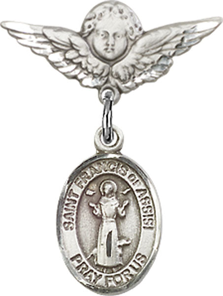 St. Francis of Assisi Charm and Angel with Smaller Wings Badge Pin