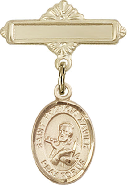 St. Francis Xavier Charm and Polished Engravable Badge Pin