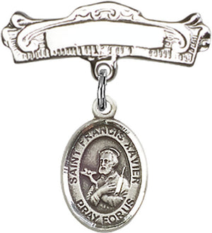 St. Francis Xavier Charm and Arched Polished Engravable Badge Pin