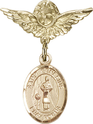 St. Genesius of Rome Charm and Angel with Smaller Wings Badge Pin
