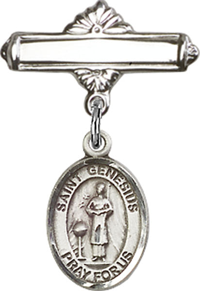 St. Genesius of Rome Charm and Polished Engravable Badge Pin