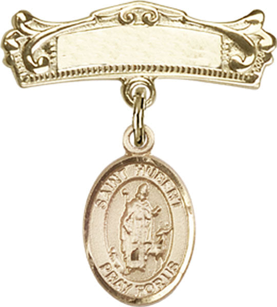 St. Hubert of Liege Charm and Arched Polished Engravable Badge Pin