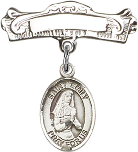 St. Emily de Vialar Charm and Arched Polished Engravable Badge Pin