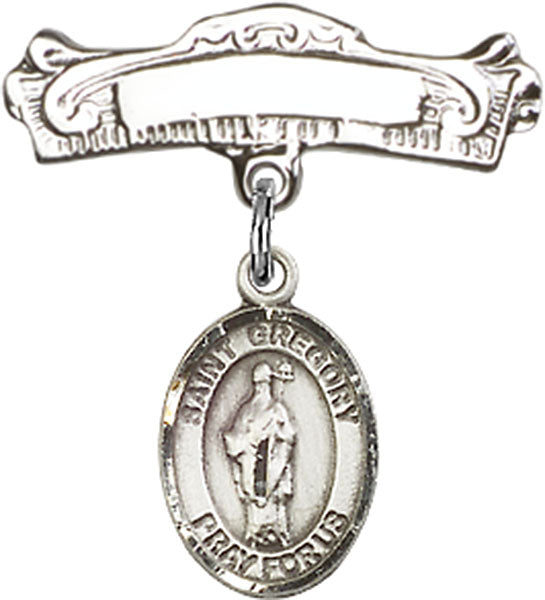 St. Gregory the Great Charm and Arched Polished Engravable Badge Pin