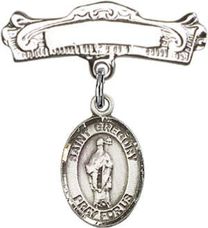 St. Gregory the Great Charm and Arched Polished Engravable Badge Pin