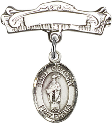 St. Gregory the Great Charm and Arched Polished Engravable Badge Pin