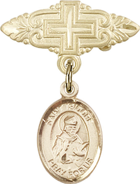 St. Isidore of Seville Charm and Badge Pin with Cross