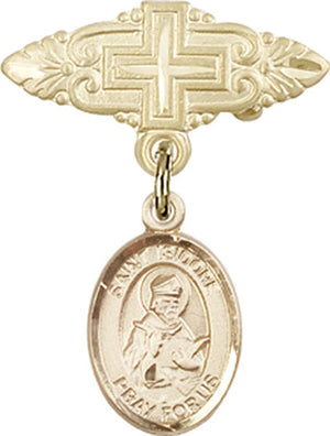 St. Isidore of Seville Charm and Badge Pin with Cross