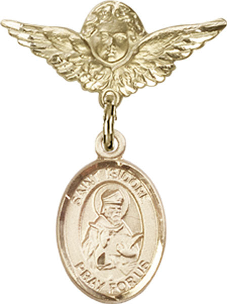 St. Isidore of Seville Charm and Angel with Smaller Wings Badge Pin