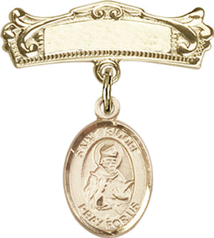 St. Isidore of Seville Charm and Arched Polished Engravable Badge Pin