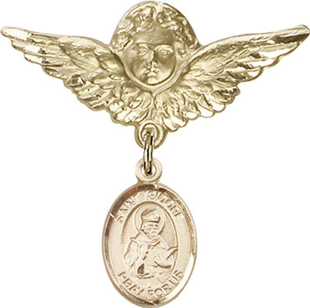 St. Isidore of Seville Charm and Angel with Larger Wings Badge Pin
