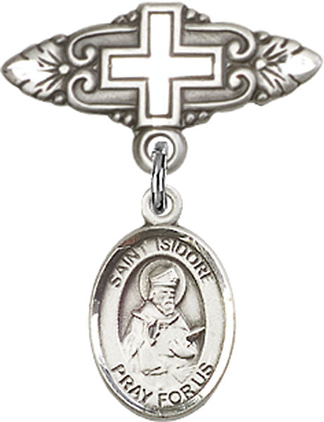 St. Isidore of Seville Charm and Badge Pin with Cross