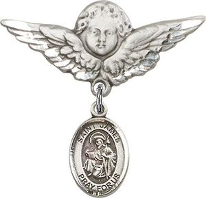 St. James the Greater Charm and Angel with Larger Wings Badge Pin