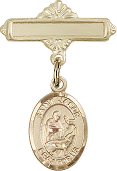 St. Jason Charm and Polished Engravable Badge Pin
