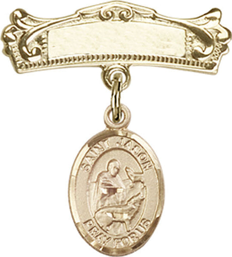 St. Jason Charm and Arched Polished Engravable Badge Pin