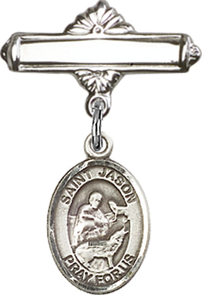 St. Jason Charm and Polished Engravable Badge Pin
