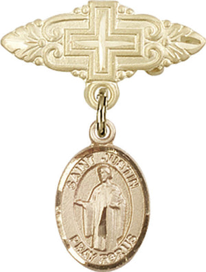 St. Justin Charm and Badge Pin with Cross
