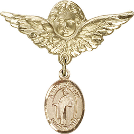 St. Justin Charm and Angel with Larger Wings Badge Pin