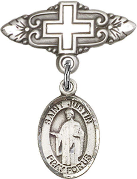 St. Justin Charm and Badge Pin with Cross