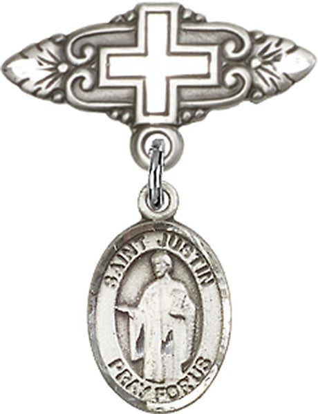 St. Justin Charm and Badge Pin with Cross