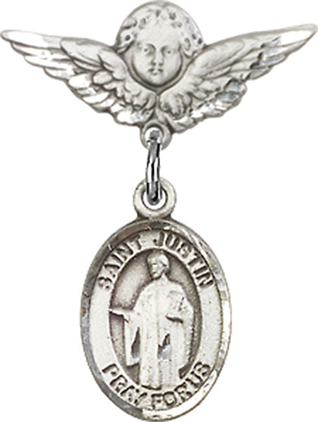 St. Justin Charm and Angel with Smaller Wings Badge Pin