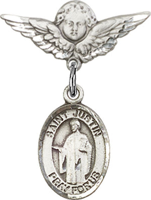 St. Justin Charm and Angel with Smaller Wings Badge Pin