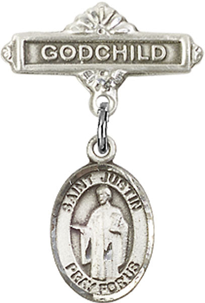 St. Justin Charm and Godchild Badge Pin