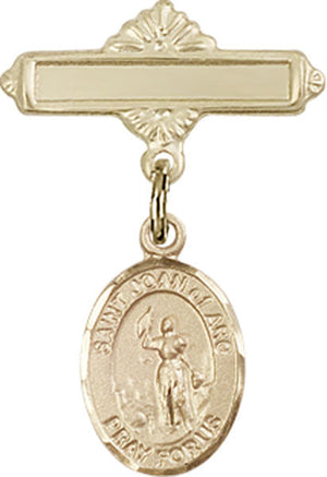 St. Joan of Arc Charm and Polished Engravable Badge Pin