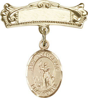 St. Joan of Arc Charm and Arched Polished Engravable Badge Pin