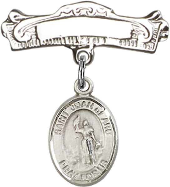 St. Joan of Arc Charm and Arched Polished Engravable Badge Pin