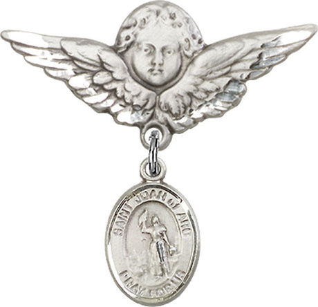 St. Joan of Arc Charm and Angel with Larger Wings Badge Pin
