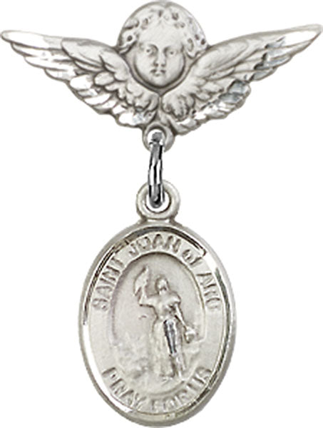 St. Joan of Arc Charm and Angel with Smaller Wings Badge Pin