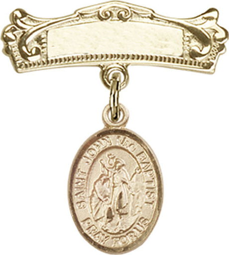 St. John the Baptist Charm and Arched Polished Engravable Badge Pin