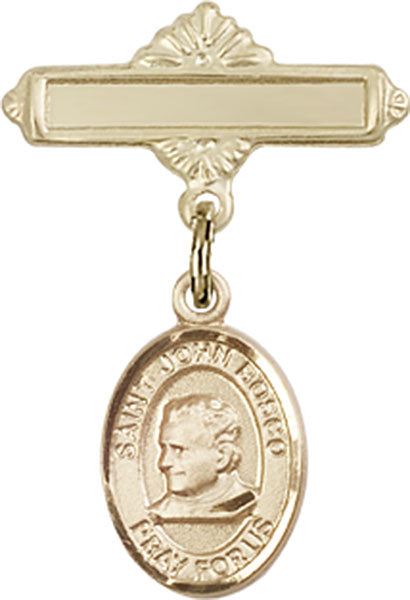 St. John Bosco Charm and Polished Engravable Badge Pin