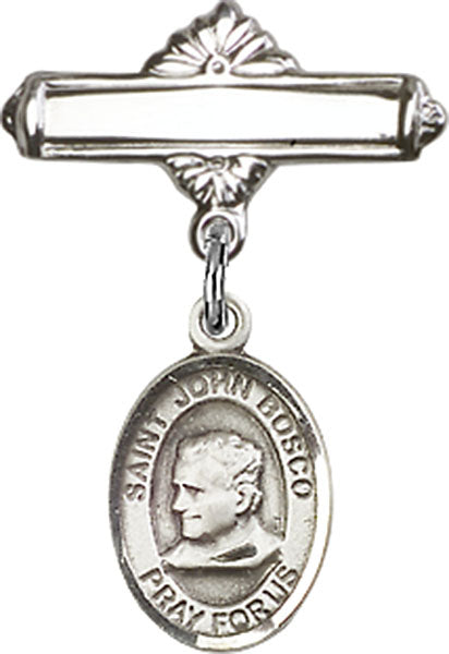 St. John Bosco Charm and Polished Engravable Badge Pin
