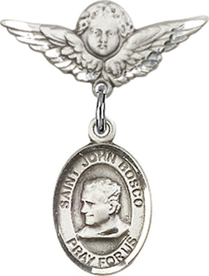 St. John Bosco Charm and Angel with Smaller Wings Badge Pin