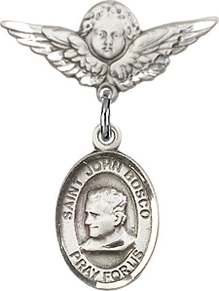 St. John Bosco Charm and Angel with Smaller Wings Badge Pin