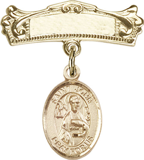 St. John the Apostle Charm and Arched Polished Engravable Badge Pin