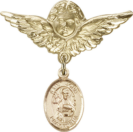St. John the Apostle Charm and Angel with Larger Wings Badge Pin