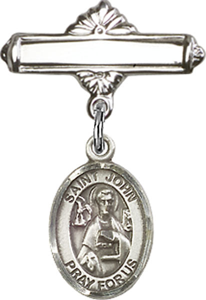 St. John the Apostle Charm and Polished Engravable Badge Pin