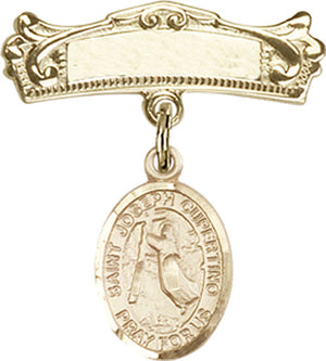 St. Joseph of Cupertino Charm and Arched Polished Engravable Badge Pin