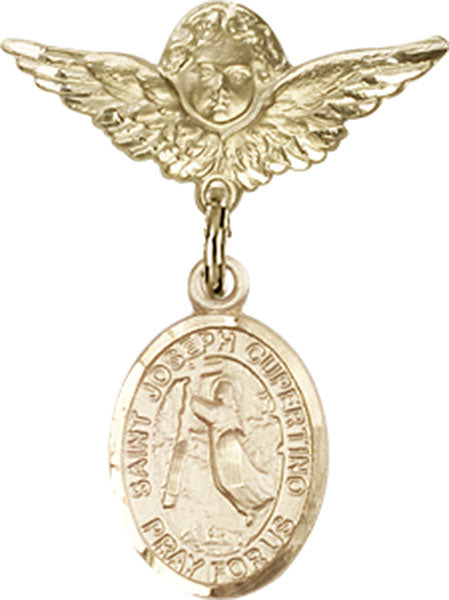 St. Joseph of Cupertino Charm and Angel with Smaller Wings Badge Pin