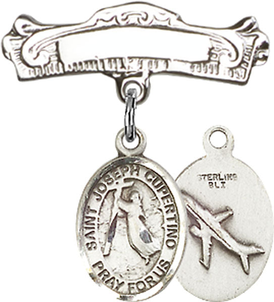 St. Joseph of Cupertino Charm and Arched Polished Engravable Badge Pin