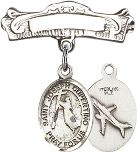 St. Joseph of Cupertino Charm and Arched Polished Engravable Badge Pin