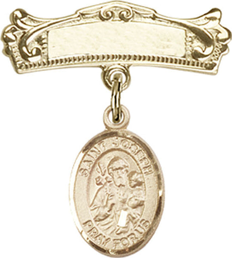 St. Joseph Charm and Arched Polished Engravable Badge Pin