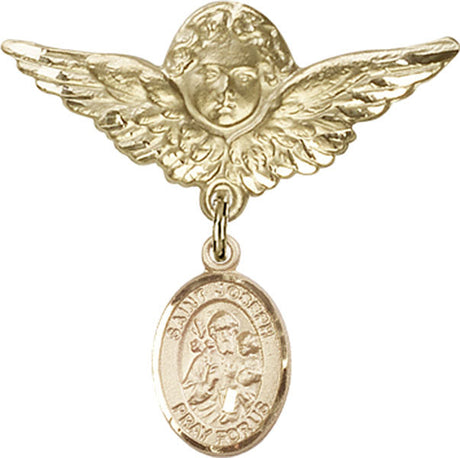 St. Joseph Charm and Angel with Larger Wings Badge Pin