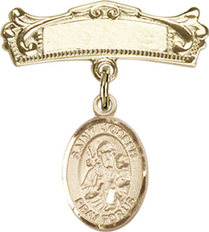 St. Joseph Charm and Arched Polished Engravable Badge Pin