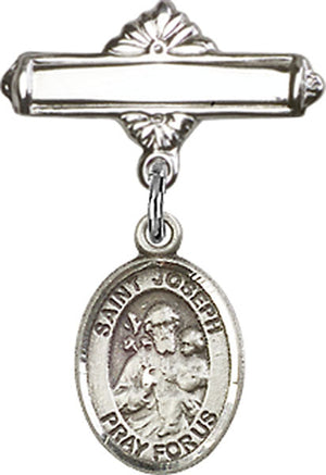 St. Joseph Charm and Polished Engravable Badge Pin
