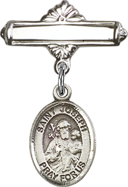 St. Joseph Charm and Polished Engravable Badge Pin