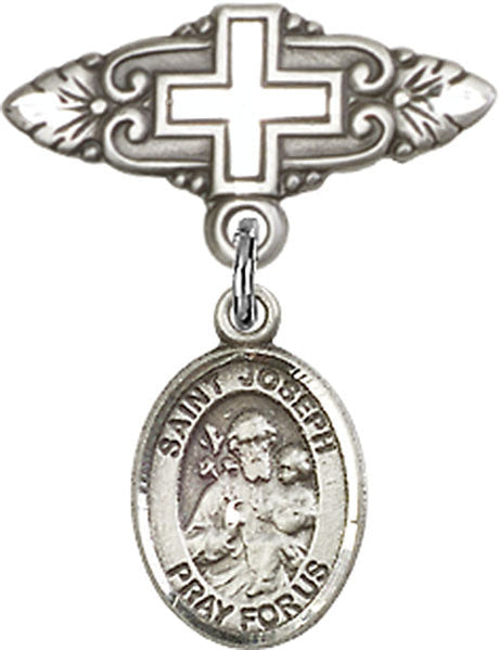 St. Joseph Charm and Badge Pin with Cross